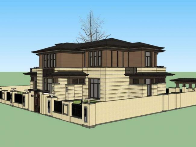 Sketchup别墅模型|独栋别墅，古典风格