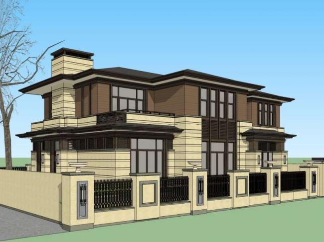 Sketchup别墅模型|独栋别墅，古典风格