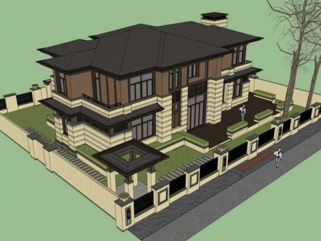 Sketchup别墅模型|独栋别墅，古典风格