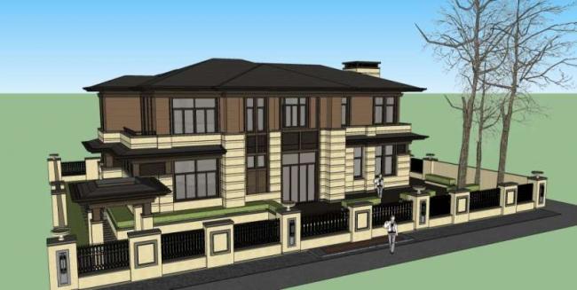 Sketchup别墅模型|独栋别墅，古典风格