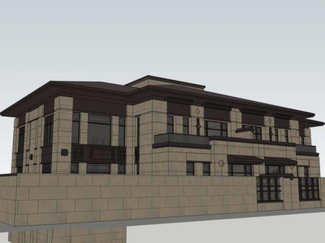 Sketchup别墅模型|双拼别墅，现代中式风格