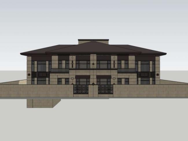 Sketchup别墅模型|双拼别墅，现代中式风格