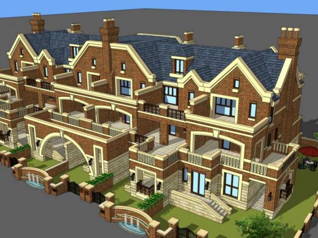 Sketchup别墅模型|联排别墅，欧式古典风格