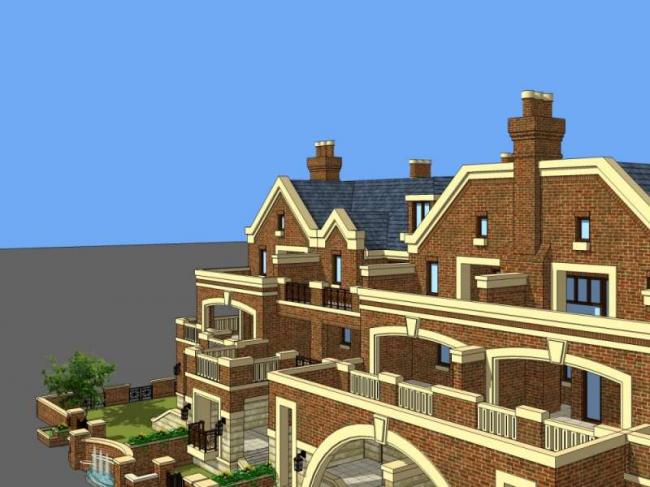 Sketchup别墅模型|联排别墅，欧式古典风格