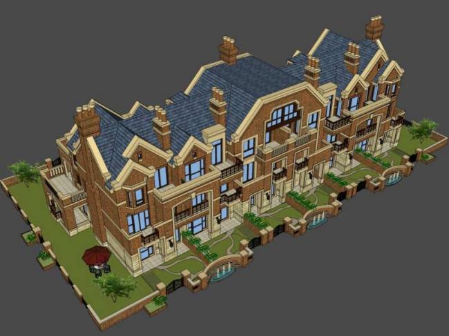 Sketchup别墅模型|联排别墅，欧式古典风格