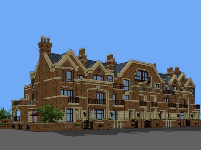 Sketchup别墅模型|联排别墅，欧式古典风格