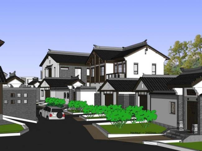 Sketchup别墅模型|别墅群，中式风格