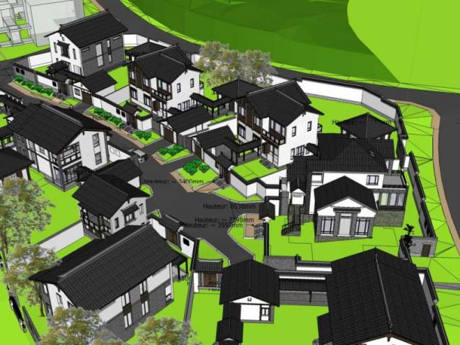 Sketchup别墅模型|别墅群，中式风格