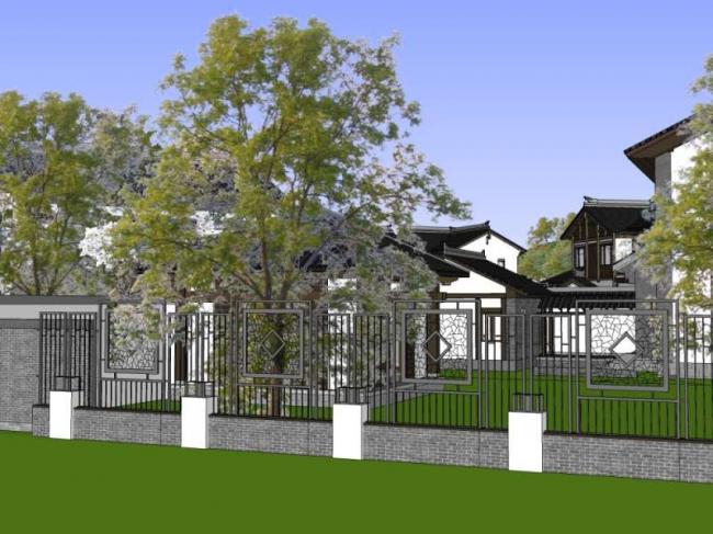Sketchup别墅模型|别墅群，中式风格