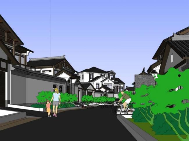 Sketchup别墅模型|别墅群，中式风格