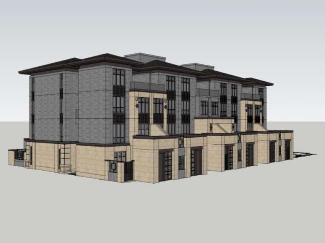 Sketchup别墅模型|联排别墅，现代中式风格
