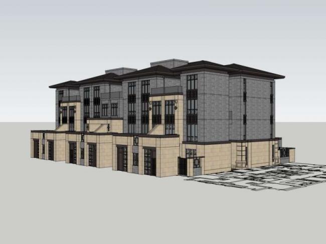 Sketchup别墅模型|联排别墅，现代中式风格