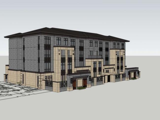 Sketchup别墅模型|联排别墅，现代中式风格