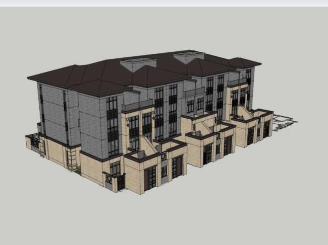 Sketchup别墅模型|联排别墅，现代中式风格