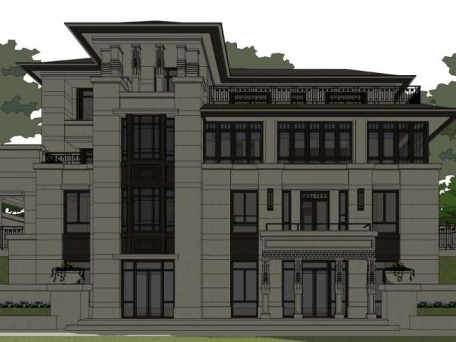 Sketchup别墅模型|独栋别墅，古典风格