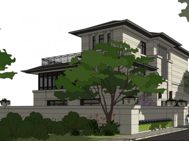 Sketchup别墅模型|独栋别墅，古典风格