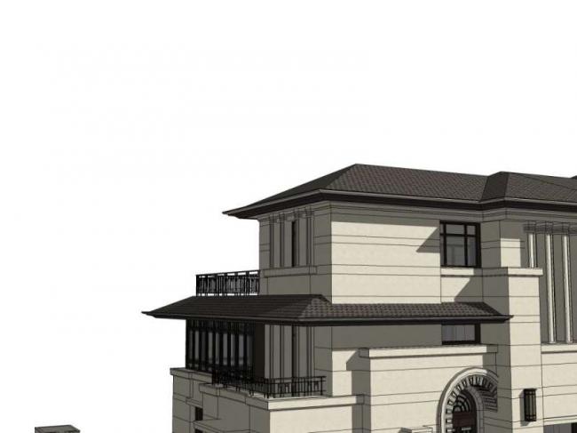 Sketchup别墅模型|独栋别墅，古典风格