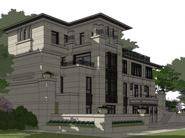 Sketchup别墅模型|独栋别墅，古典风格