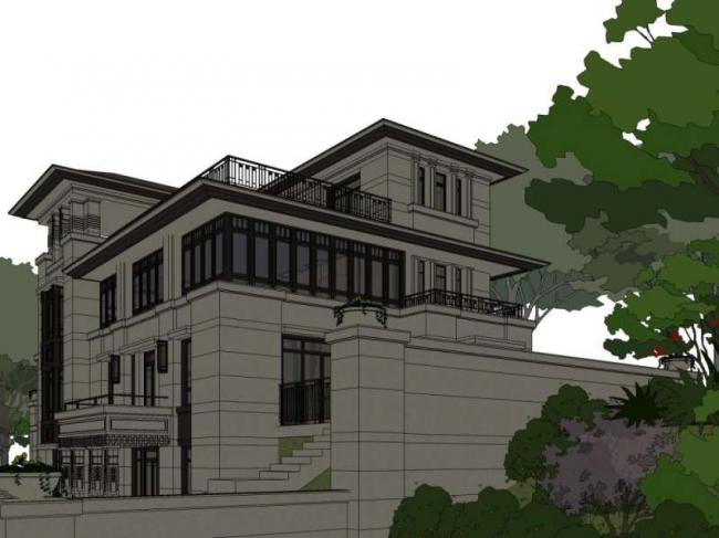 Sketchup别墅模型|独栋别墅，古典风格