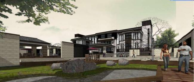 Sketchup别墅模型|酒店别墅院落，现代中式风格