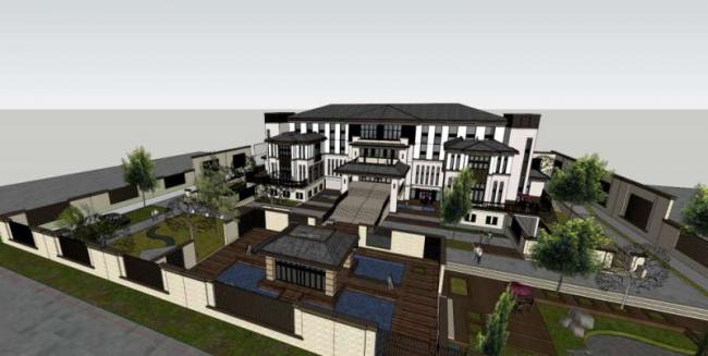 Sketchup别墅模型|酒店别墅院落，现代中式风格