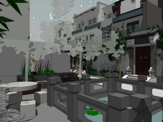 Sketchup别墅模型|联排别墅，中式风格