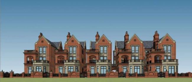 Sketchup别墅模型|联排别墅，古典风格