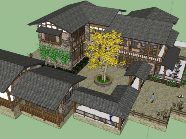 Sketchup别墅模型|独栋别墅，中式风格