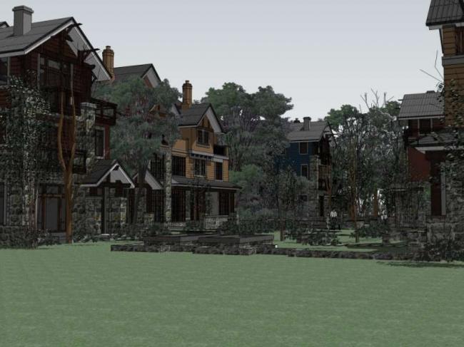 Sketchup别墅模型|双拼别墅群，古典风格