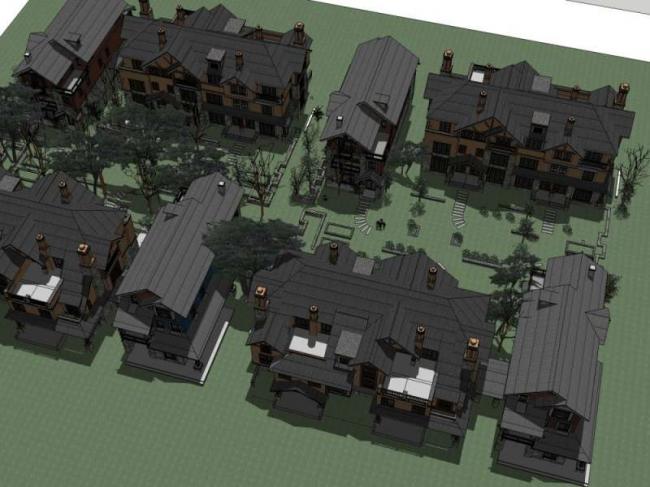 Sketchup别墅模型|双拼别墅群，古典风格
