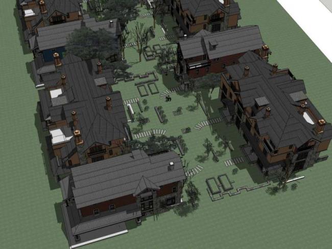 Sketchup别墅模型|双拼别墅群，古典风格