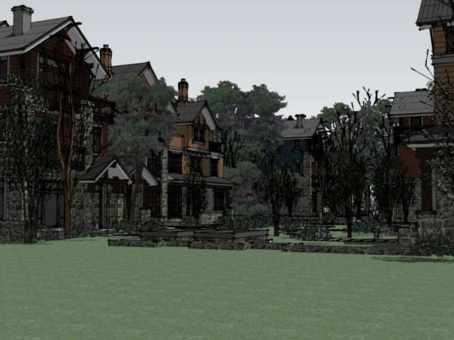 Sketchup别墅模型|双拼别墅群，古典风格