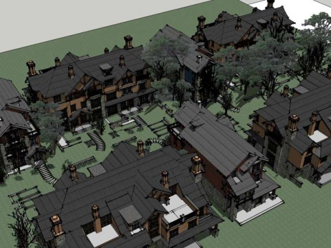 Sketchup别墅模型|双拼别墅群，古典风格