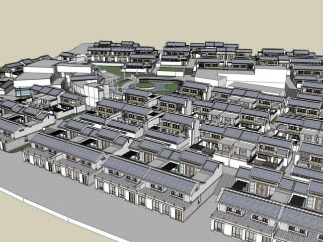 Sketchup别墅模型|别墅住宅群，中式风格