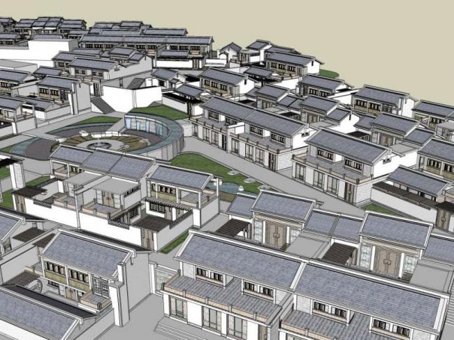 Sketchup别墅模型|别墅住宅群，中式风格
