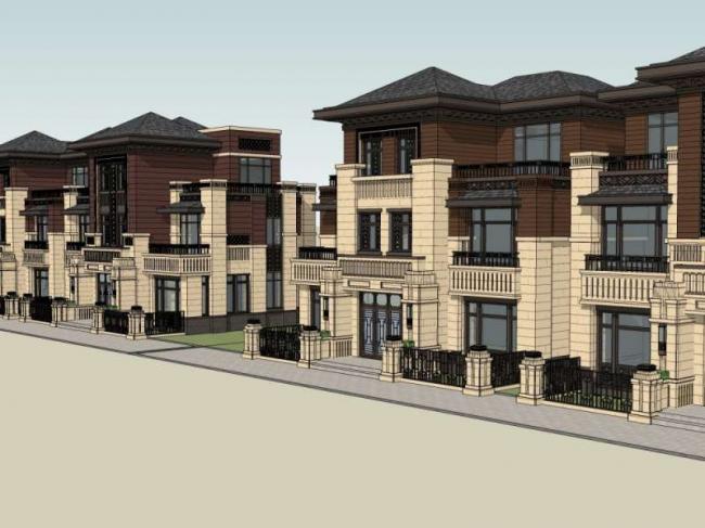 Sketchup别墅模型|联排别墅，古典风格