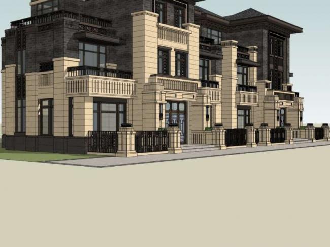 Sketchup别墅模型|联排别墅，古典风格