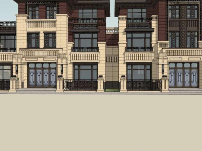 Sketchup别墅模型|联排别墅，古典风格