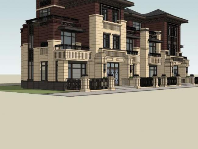 Sketchup别墅模型|联排别墅，古典风格