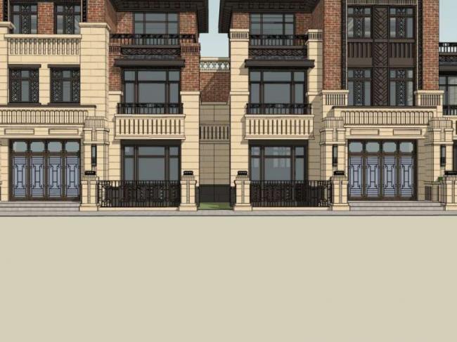 Sketchup别墅模型|联排别墅，古典风格