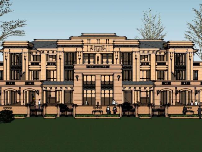 Sketchup别墅模型|联排别墅，欧式古典风格