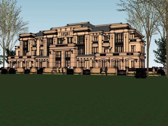 Sketchup别墅模型|联排别墅，欧式古典风格