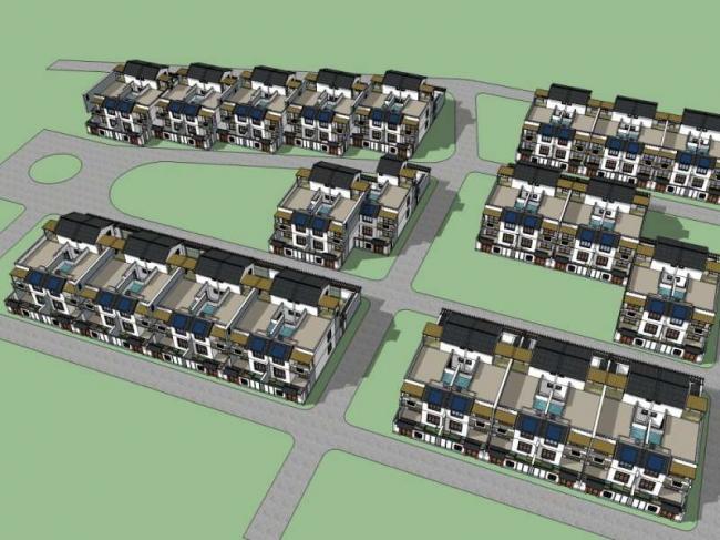 Sketchup别墅模型|别墅群，中式风格