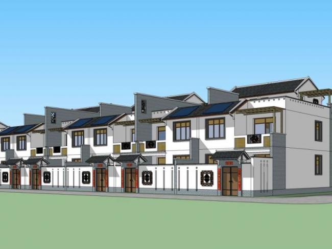 Sketchup别墅模型|别墅群，中式风格