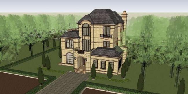 Sketchup别墅模型|独栋别墅，法式古典风格