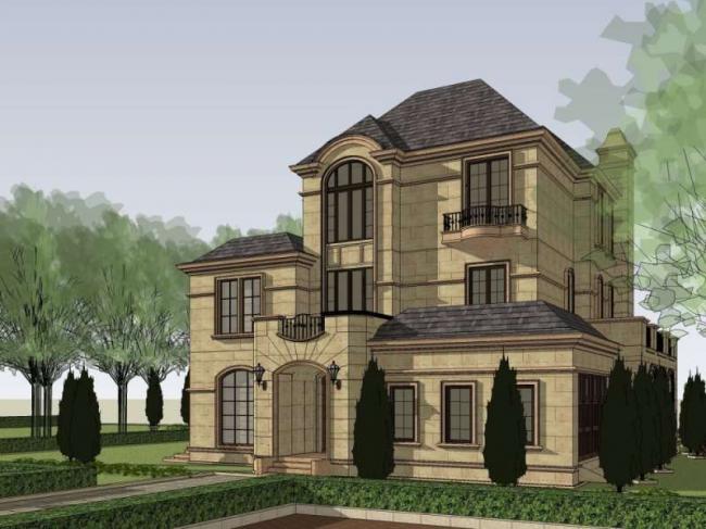 Sketchup别墅模型|独栋别墅，法式古典风格