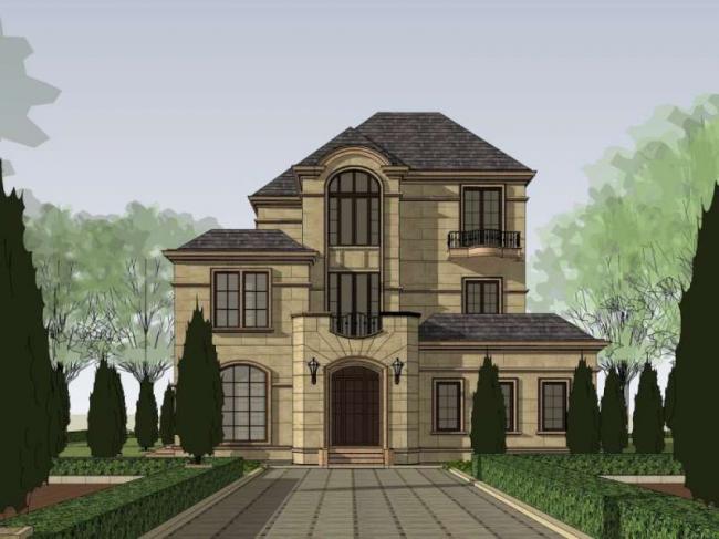 Sketchup别墅模型|独栋别墅，法式古典风格