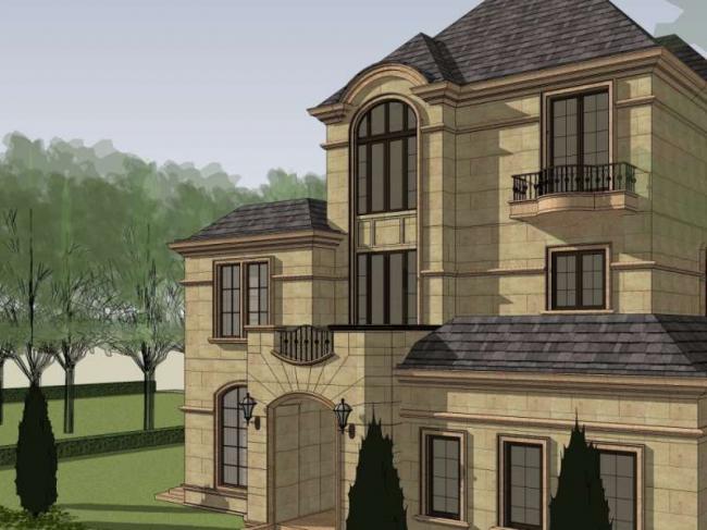 Sketchup别墅模型|独栋别墅，法式古典风格