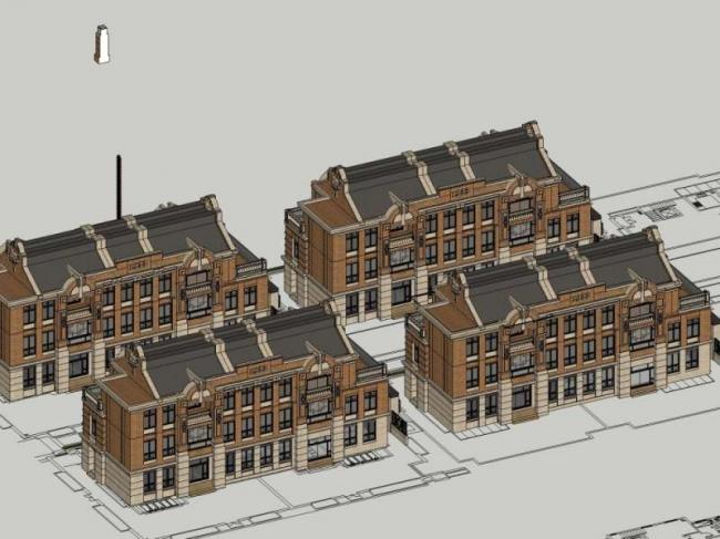 Sketchup别墅模型|联排别墅，欧式古典风格