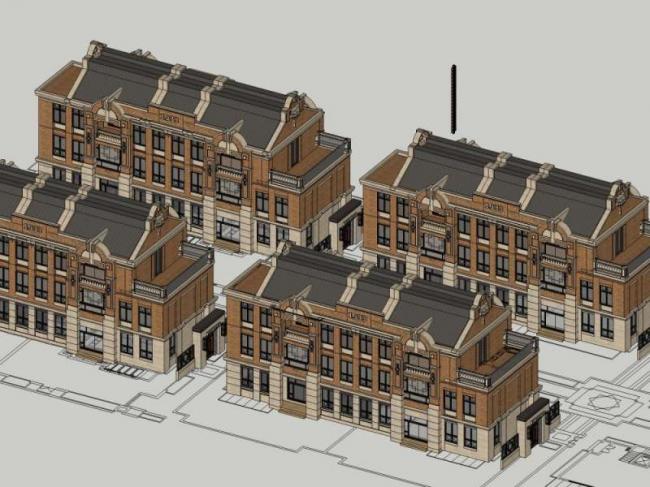 Sketchup别墅模型|联排别墅，欧式古典风格
